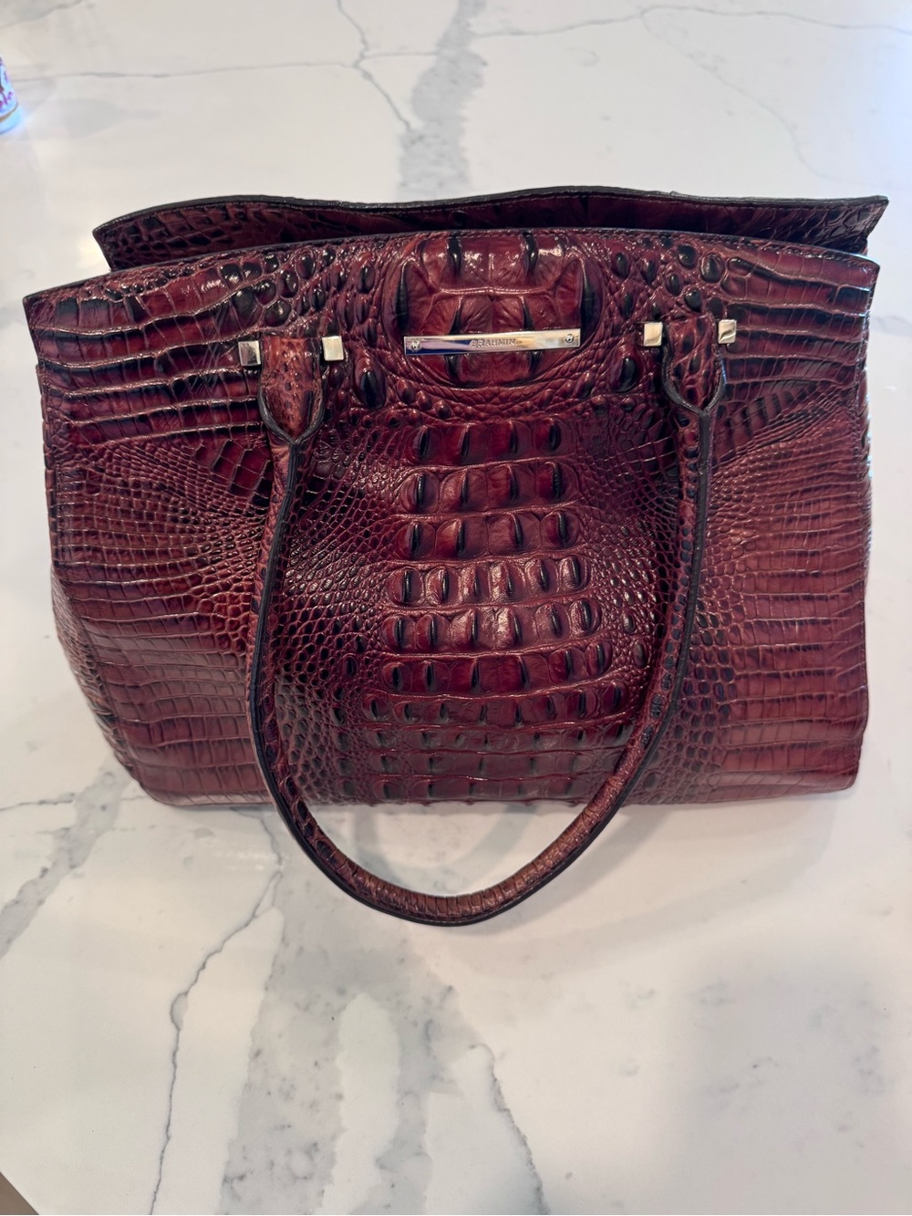 Brahmin Alice Carryall Tote Bag – Pecan Melbourne Croc-Embossed Leather Tote